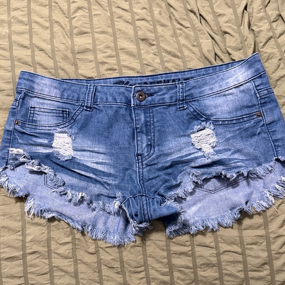 Distressed Blue Denim Shorts